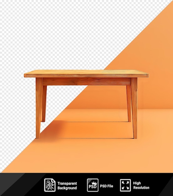 PSD psd imagen parsons mesa con patas de madera contra una pared naranja proyectando una sombra oscura png