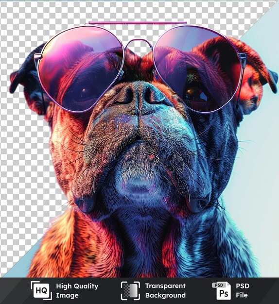 PSD psd imagen de perro bulldog con gafas de sol en un fondo azul