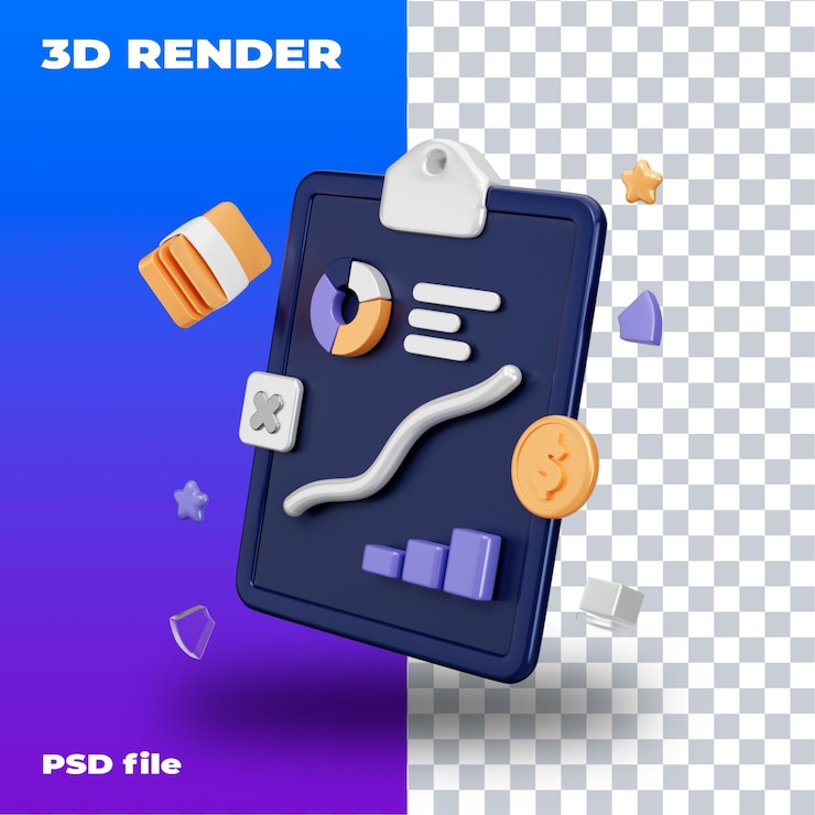 PSD psd informe financiero ilustración 3d renderizado 3d icono