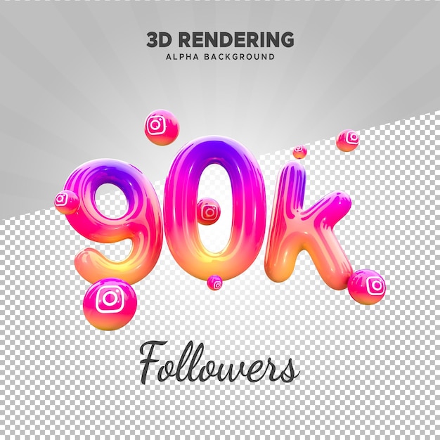 PSD psd instagram 90k seguidores renderização 3d com fundo alfa