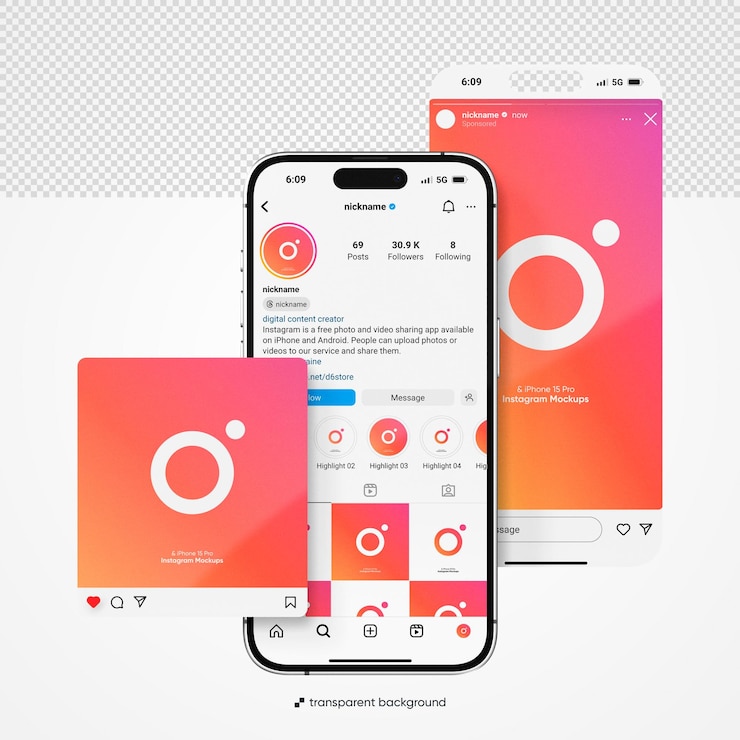 PSD psd instagram com maquete do iphone 15 pro com fundo editável