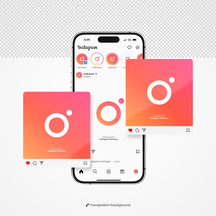 PSD psd instagram con mockup di iphone 15 pro con sfondo modificabile