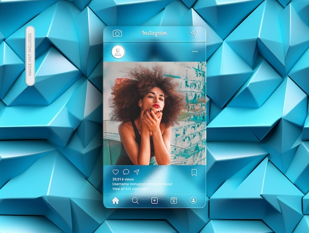 Psd-instagram-post-mockup mit glasmorphismus-schnittstelle