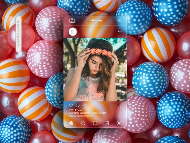 PSD psd-instagram-post-mockup mit glasmorphismus-schnittstelle