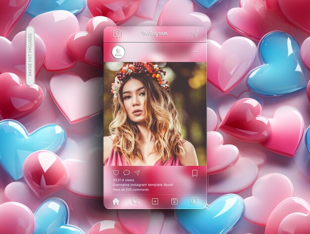 Psd-instagram-post-mockup mit glasmorphismus-schnittstelle