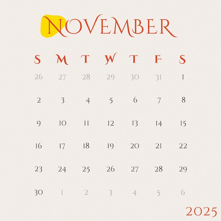 PSD psd instagram post novembre 2025 modèle de calendrier de bureau et calendrier annuel du planificateur de mur.