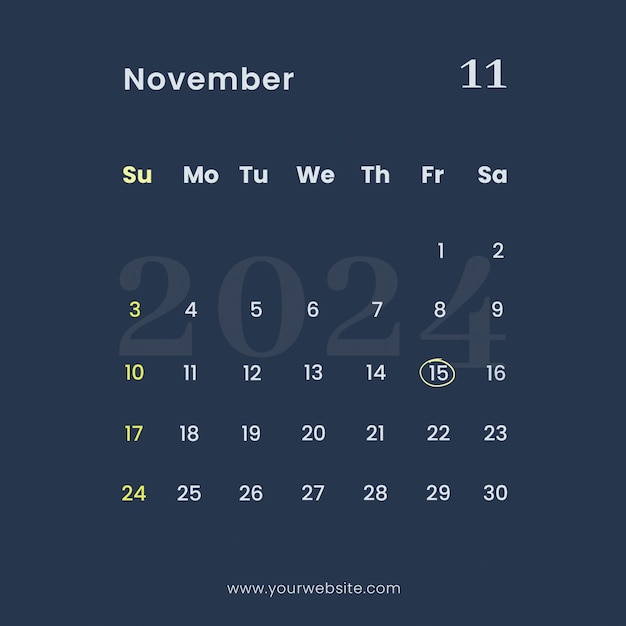 PSD instagram post noviembre calendario 2024 plantilla diseño planificador de horarios plantilla cuadrada