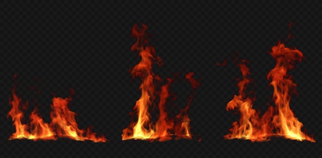 PSD Isolate fire flame shapes set on transparent backgrounds 3d illustrations