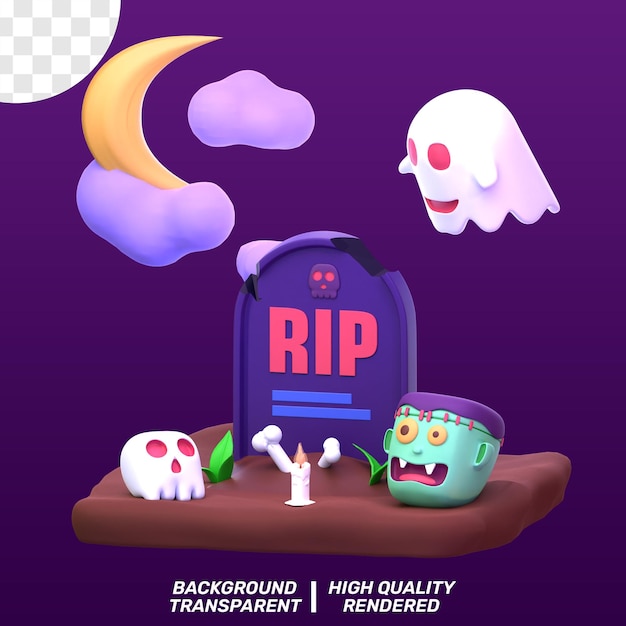 PSD Isolato 3D Halloween Illustrazione Halloween Cimitero