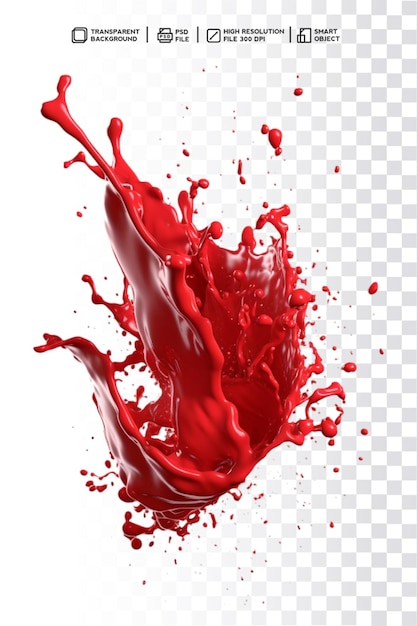 psd isolato spruzzi rossi 3d realistici e gocce di liquido su sfondo trasparente