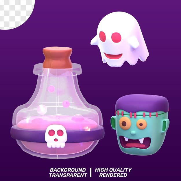 Psd isolierte 3d-halloween-illustration zaubertrank zombie