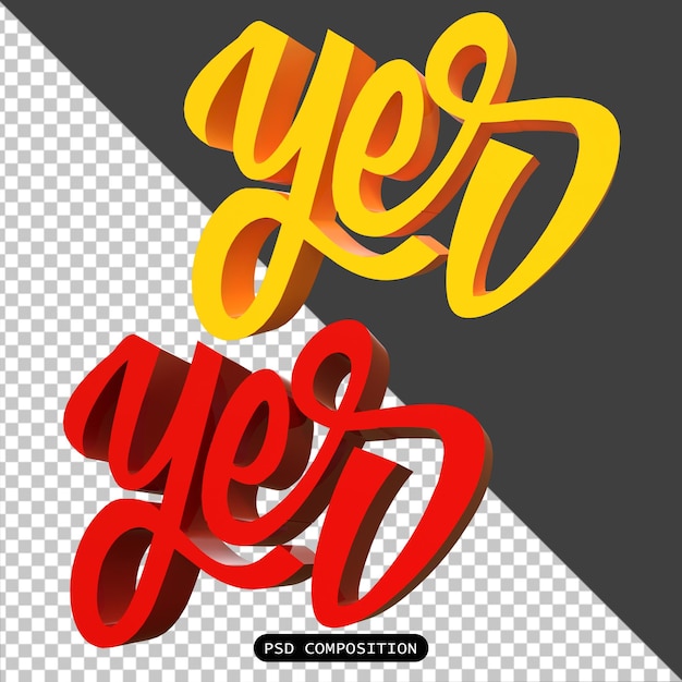 PSD Ja Pack 3D Typographie-Symbol isoliert 3D-Rendering-Illustration