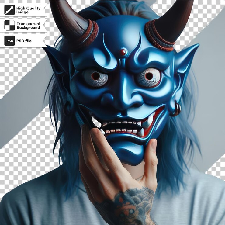PSD psd japanese mythology oni devil samurai mask on transparent background