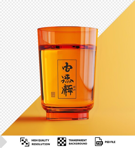 Psd japanische hiragana ich rotes glas auf gelbem hintergrund png psd