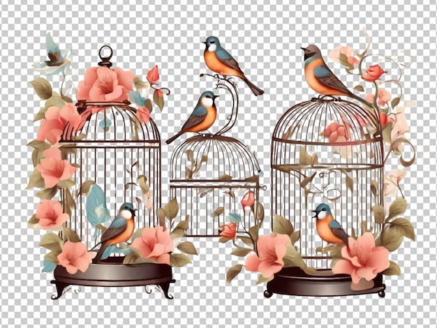 Psd de una jaula de pájaros vintage sobre un fondo transparente