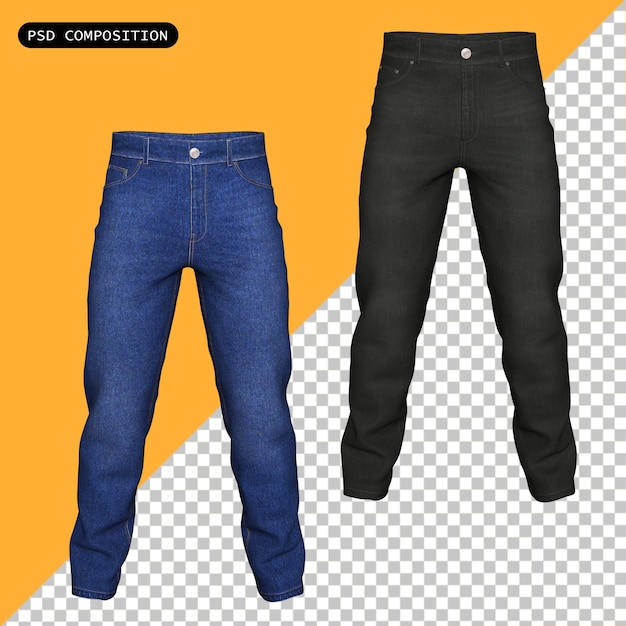 PSD Jeans Male Fashion Cloth isolado em 3D Ilustração de renderização