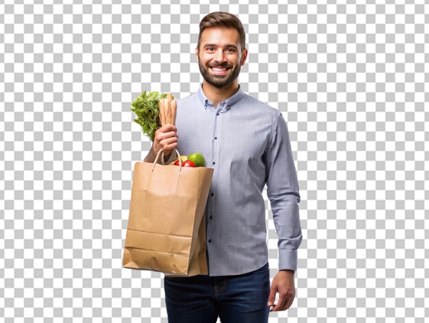 PSD psd joven apuesto hombre bronceado con bolsas de compras