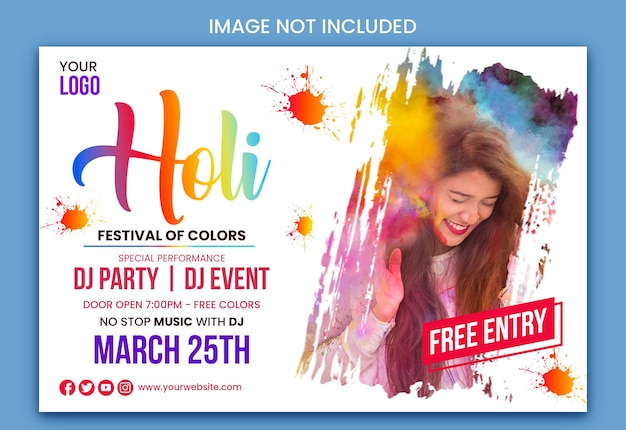 PSD psd joyeux festival de l'holi des couleurs modèle de médias sociaux.