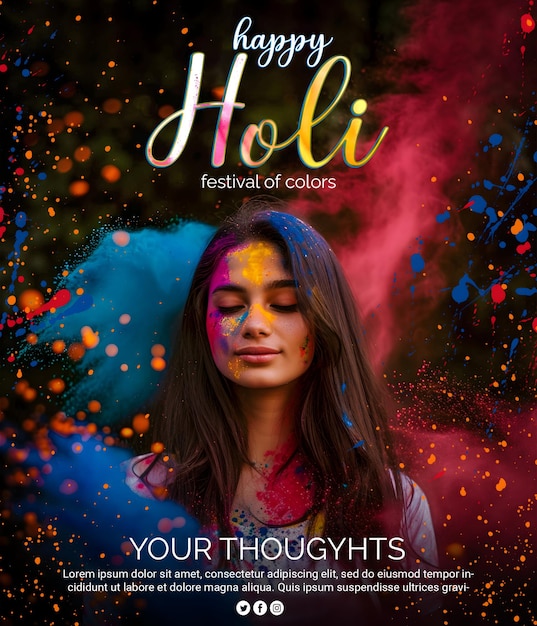 PSD Joyeux Holi les médias sociaux styliste modifiable Holi texte Holi Hai fête des couleurs