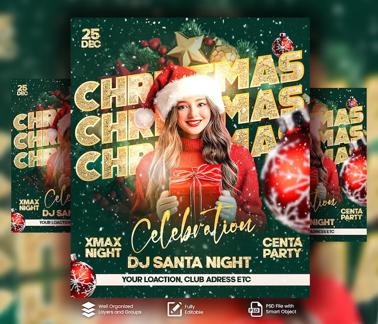 PSD psd joyeux noël xmas célébration conception d'affiche de fête fête de noël affiche publicitaire xmas