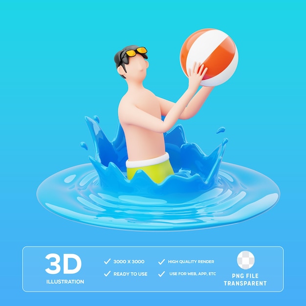 PSD jugando en el agua Ilustración 3D
