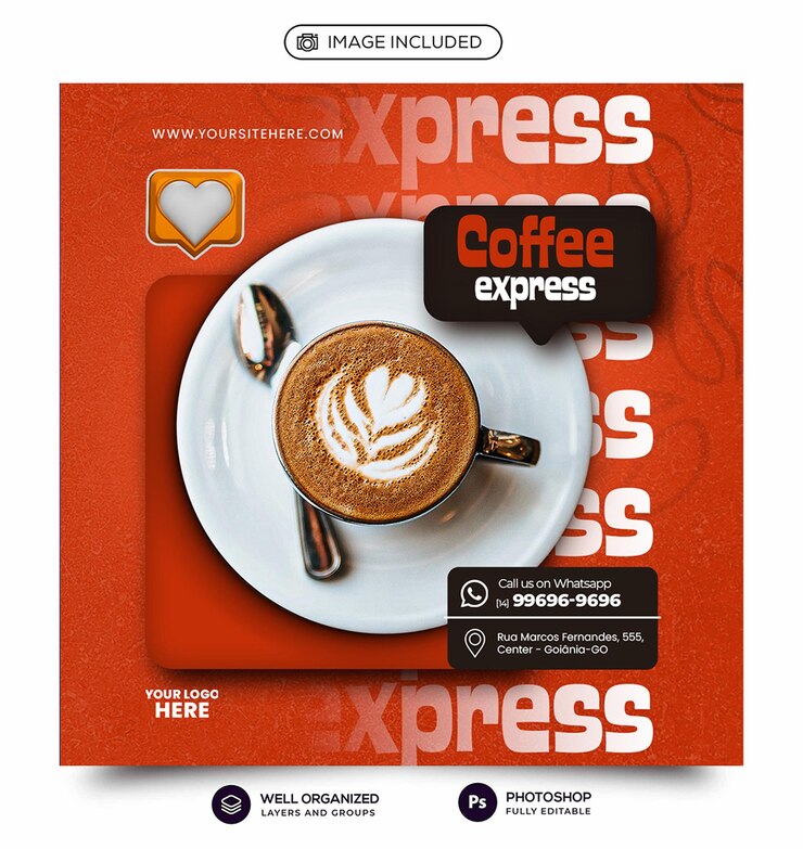 PSD Kaffee- und Getränkemenu-Promotion in sozialen Medien Instagram-Post-Banner-Vorlage-Design