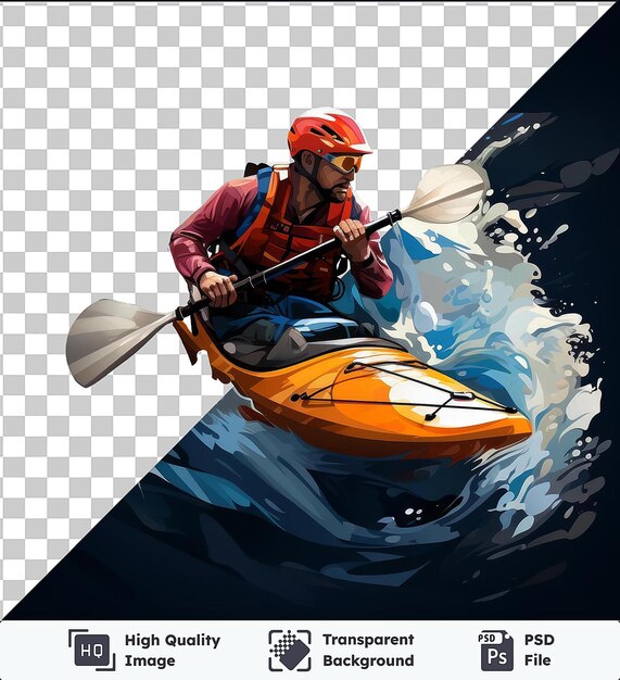 PSD psd avec kayak 3d transparent s'attaquant à l'eau blanche