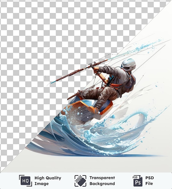 PSD psd con un kitesurfista 3d transparente montando en las olas