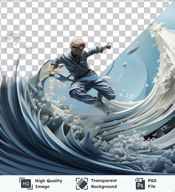 PSD psd con un kitesurfista 3d transparente montando en las olas