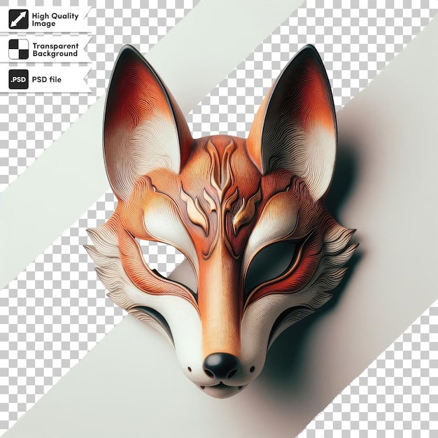 PSD psd kitsune de máscara de raposa vermelha e branca em fundo transparente com camada de máscara editável