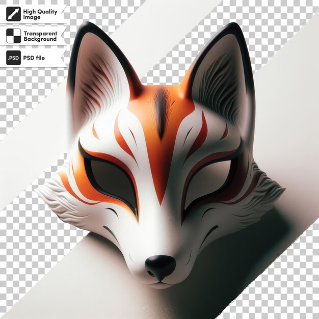 PSD psd kitsune de máscara de zorro rojo y blanco en fondo transparente con capa de máscara editable