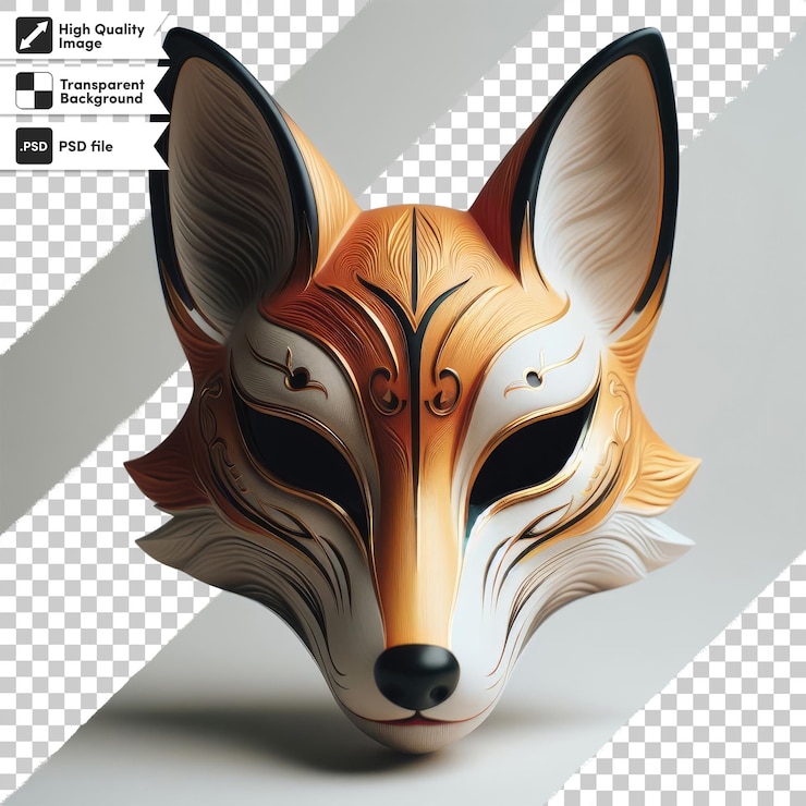 PSD psd kitsune de máscara de zorro rojo y blanco en fondo transparente con capa de máscara editable