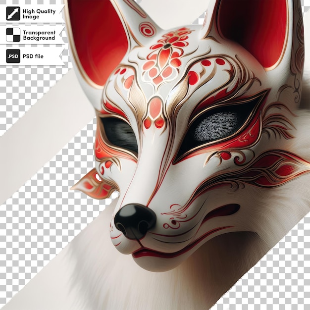 PSD psd kitsune de máscara de zorro rojo y blanco en fondo transparente con capa de máscara editable