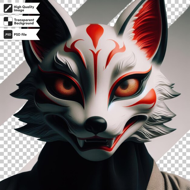 PSD psd kitsune de máscara de zorro rojo y blanco en fondo transparente con capa de máscara editable