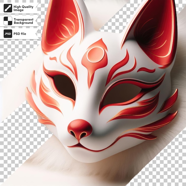 PSD psd kitsune de máscara de zorro rojo y blanco en fondo transparente con capa de máscara editable