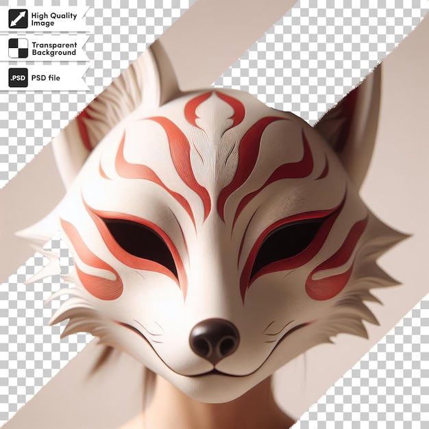 PSD psd kitsune de máscara de zorro rojo y blanco en fondo transparente con capa de máscara editable