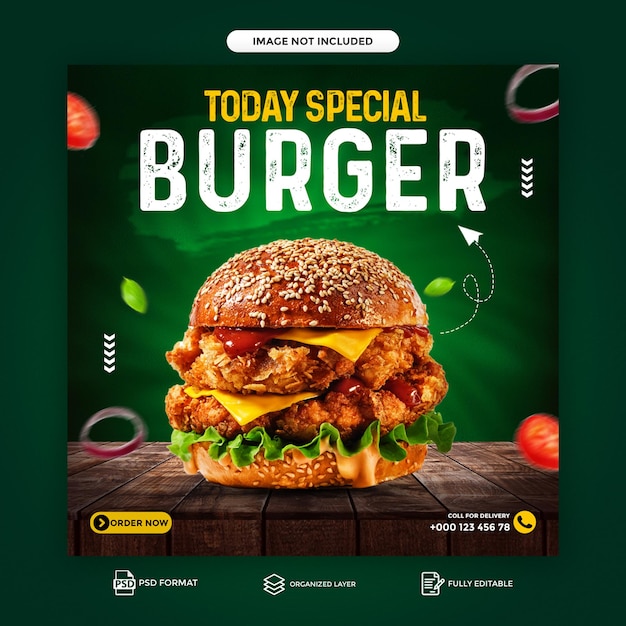 PSD Köstlicher Burger-Social-Media-Post-Template-Design