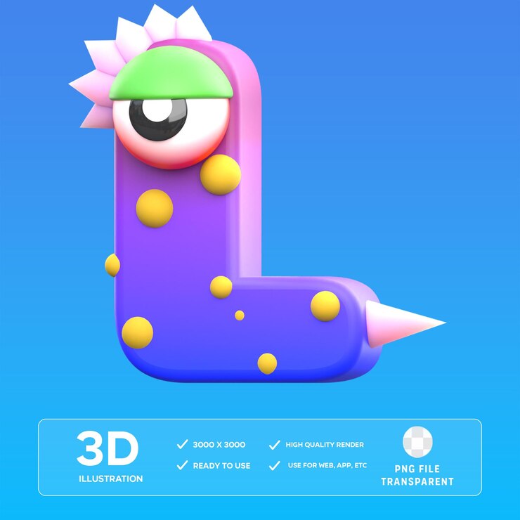 PSD l alfabeto de monstruos Ilustración en 3D