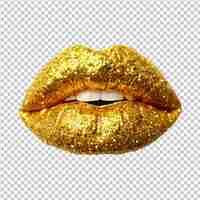 PSD psd de labios de brillo dorado en un fondo transparente