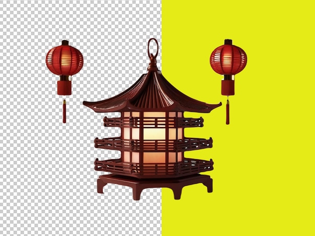 Psd de una lámpara de pagoda china en un fondo transparente