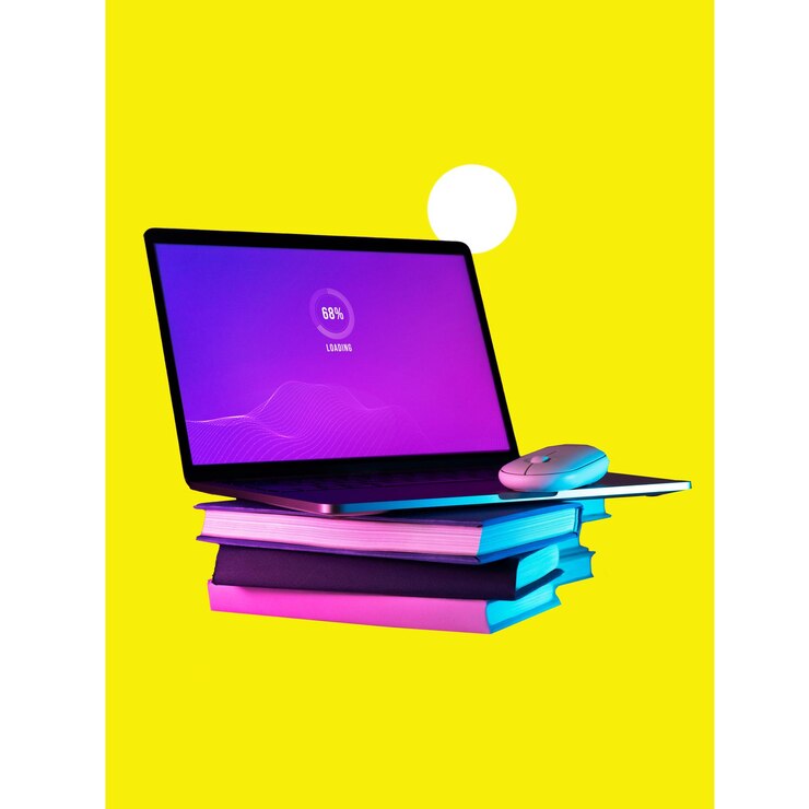 PSD laptop roxo com a tela nele que diz a tela com fundo transparente