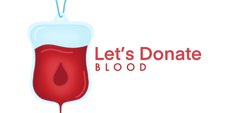 PSD psd lasst uns blut spenden mit blutbeutel. blutspendertag