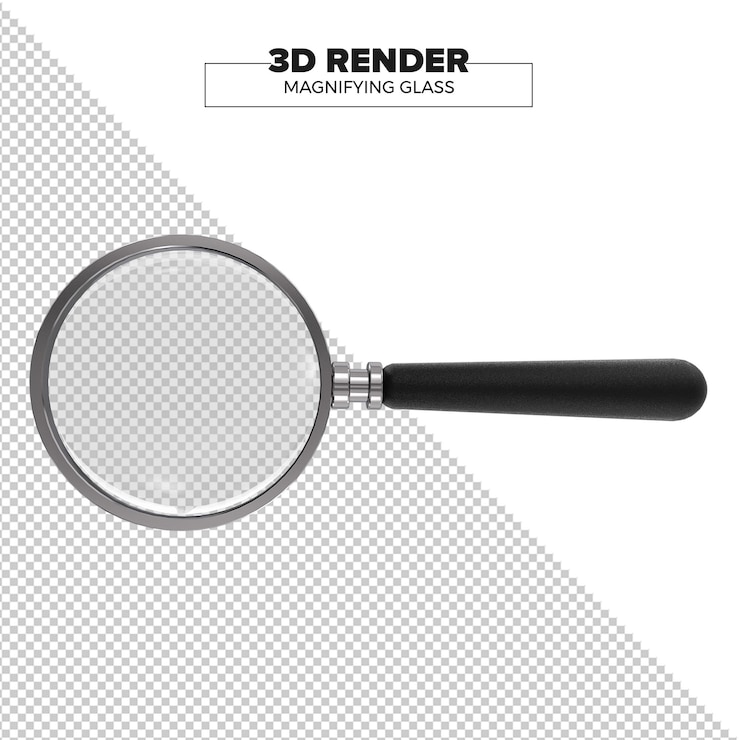 PSD psd lente d'ingrandimento 3d rendering in sfondo trasparente