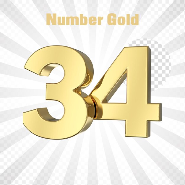 PSD une lettre de l'alphabet doré 34 avec un fond d'or