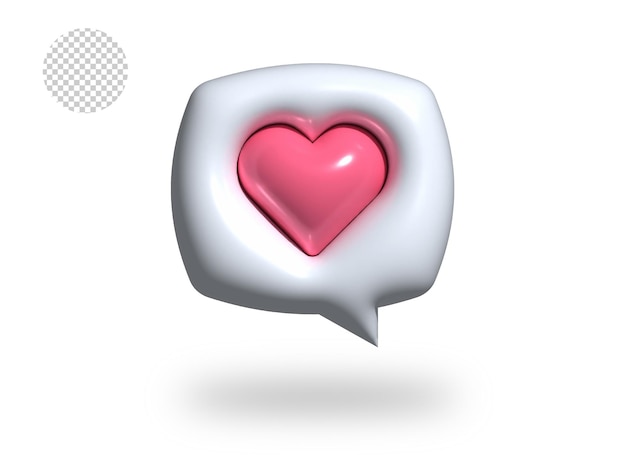 PSD Liebeschat transparentes Comic-Blasensymbol 3D-Renderillustration