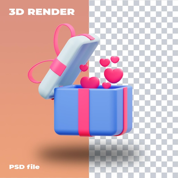 PSD-Liebesgeschenk 3D-Symbol hochauflösende transparente 3D-Render-Valentinstag