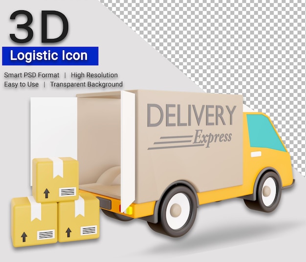 PSD-Lieferwagen-Symbol Logistic 3D Render Transparent Background