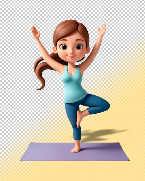 PSD linda garota de desenho animado 3d fazendo ioga