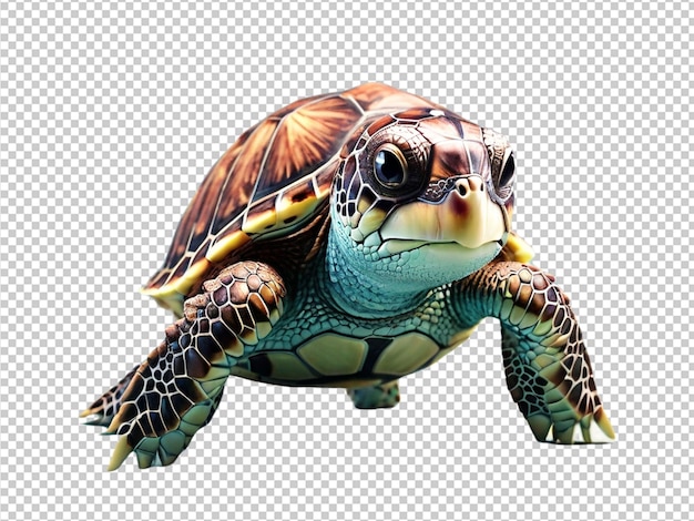 Psd de una linda tortuga marina en 3d sobre un fondo transparente