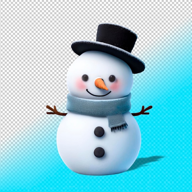 Psd lindo muñeco de nieve de dibujos animados en 3d con una bufanda y un sombrero sobre fondo transparente